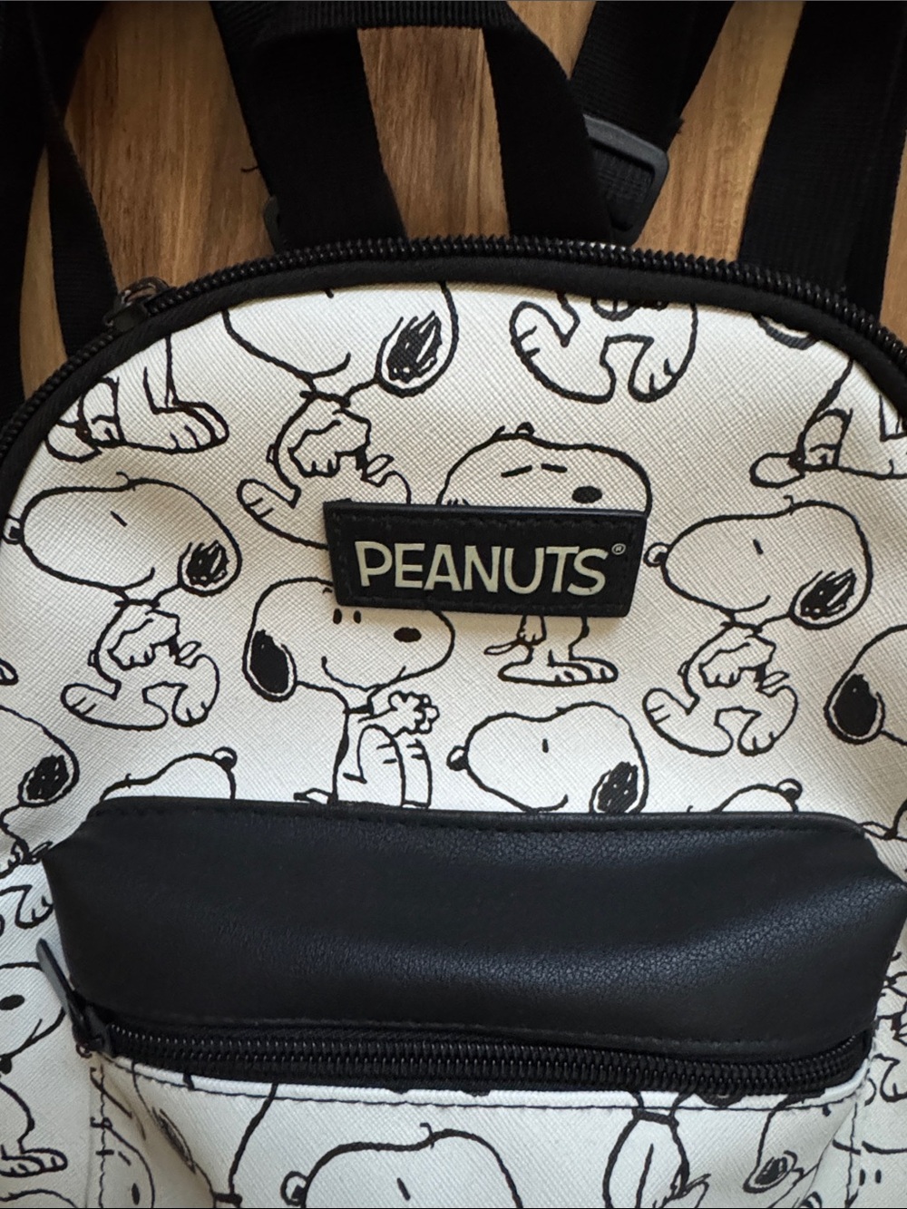 Peanuts Snoopy Pattern Mini Backpack in White and Black - Picture 2 of 5